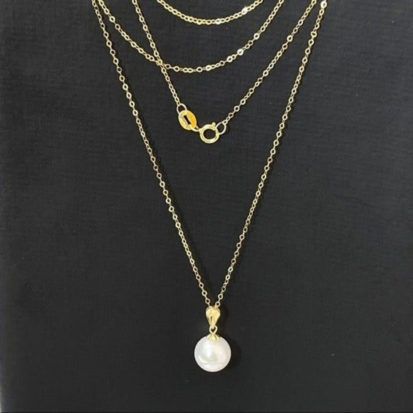 18K Solid Gold Certificated 8.5 mm Natural White AKOYA Pearl Pendant Necklace - Picture 3 of 13